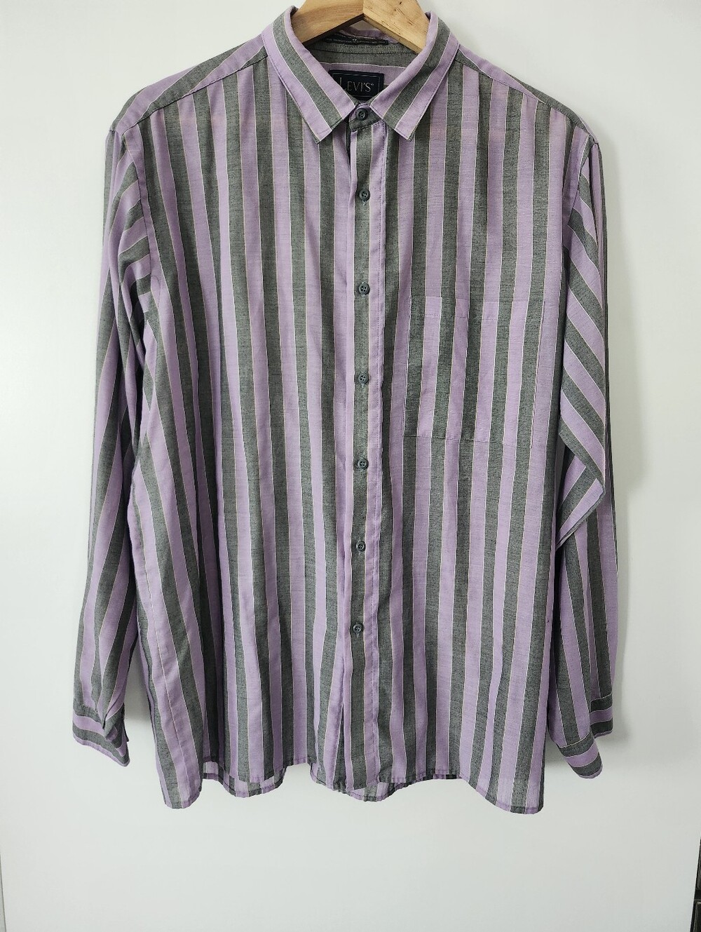 ​Vintage 90s Levi’s Purple Grey Striped Button Down Shirt XL | Western Country